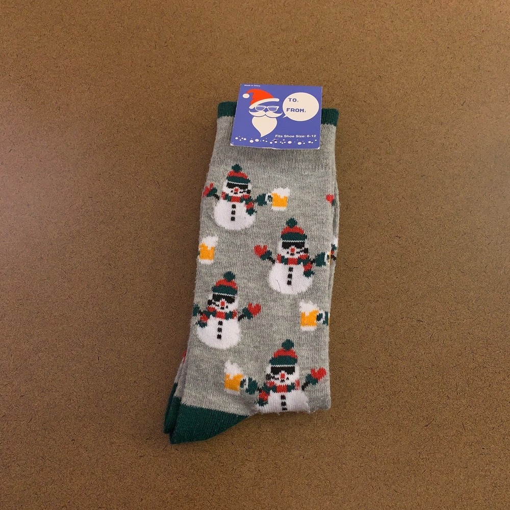 Gold Medal Mens Shoe Size 6-12 Colorful Snowmen Beer Crew Socks 1 Pair NWT